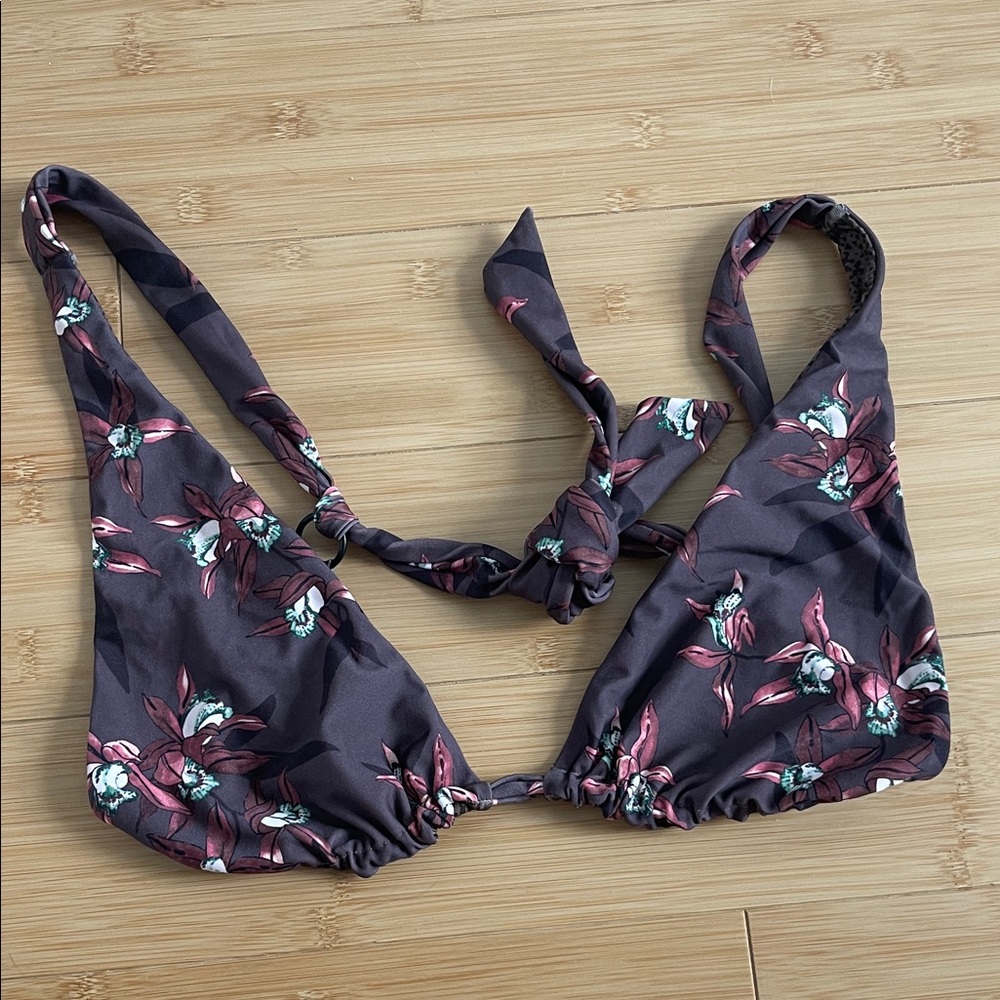 Acacia Swimwear Floral Bikini Top - Dark Gray and Pink